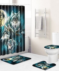 Wolf Silhouette under the Moon Shower Curtain: Mysterious and Beautiful Bathroom Dcor with Calming and Relaxing Elements