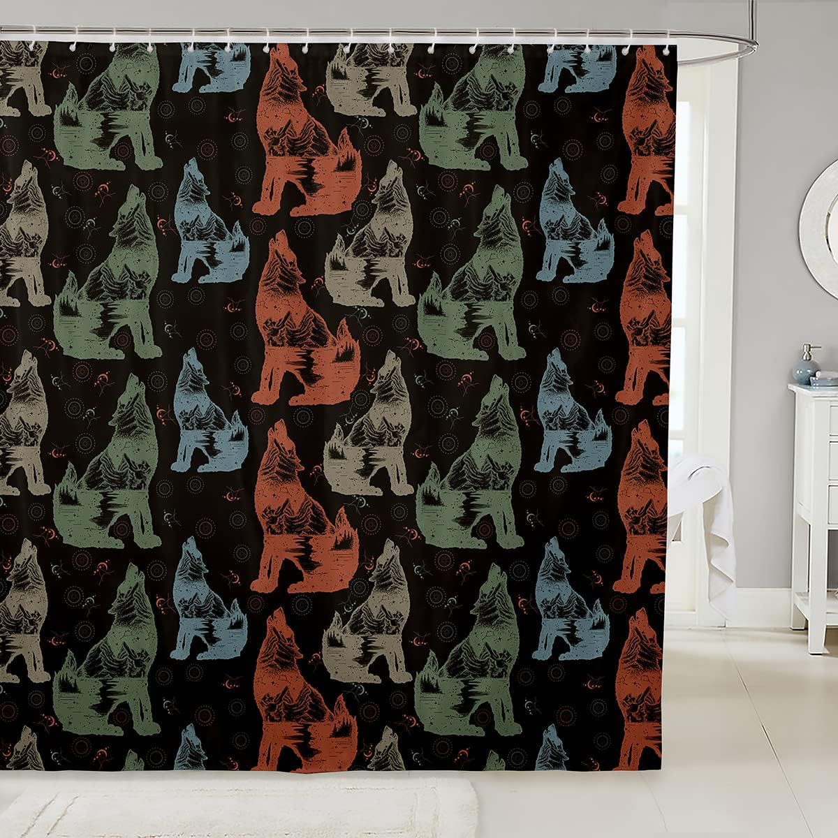 Wolf Silhouettes Kids Shower Curtain,Wild Animals Hunting Bathroom Curtains for Girls Boys Adults Curtains