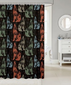 Wolf Silhouettes Kids Shower Curtain,Wild Animals Hunting Bathroom Curtains for Girls Boys Adults Curtains