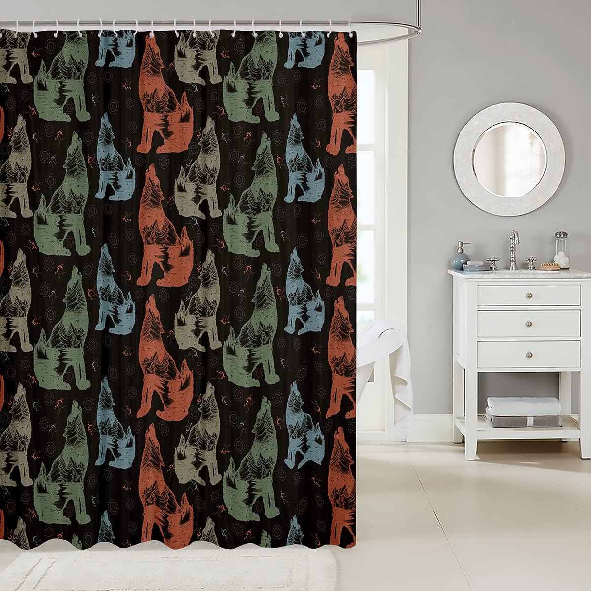 Wolf Silhouettes Kids Shower Curtain,Wild Animals Hunting Bathroom Curtains for Girls Boys Adults Curtains