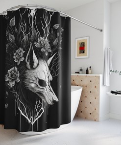 Wolf Skull Deadly Nightshade Goth Shower curtain Witchcraft Witchy Bathroom Decor - Occult - Gothic Bath Décor
