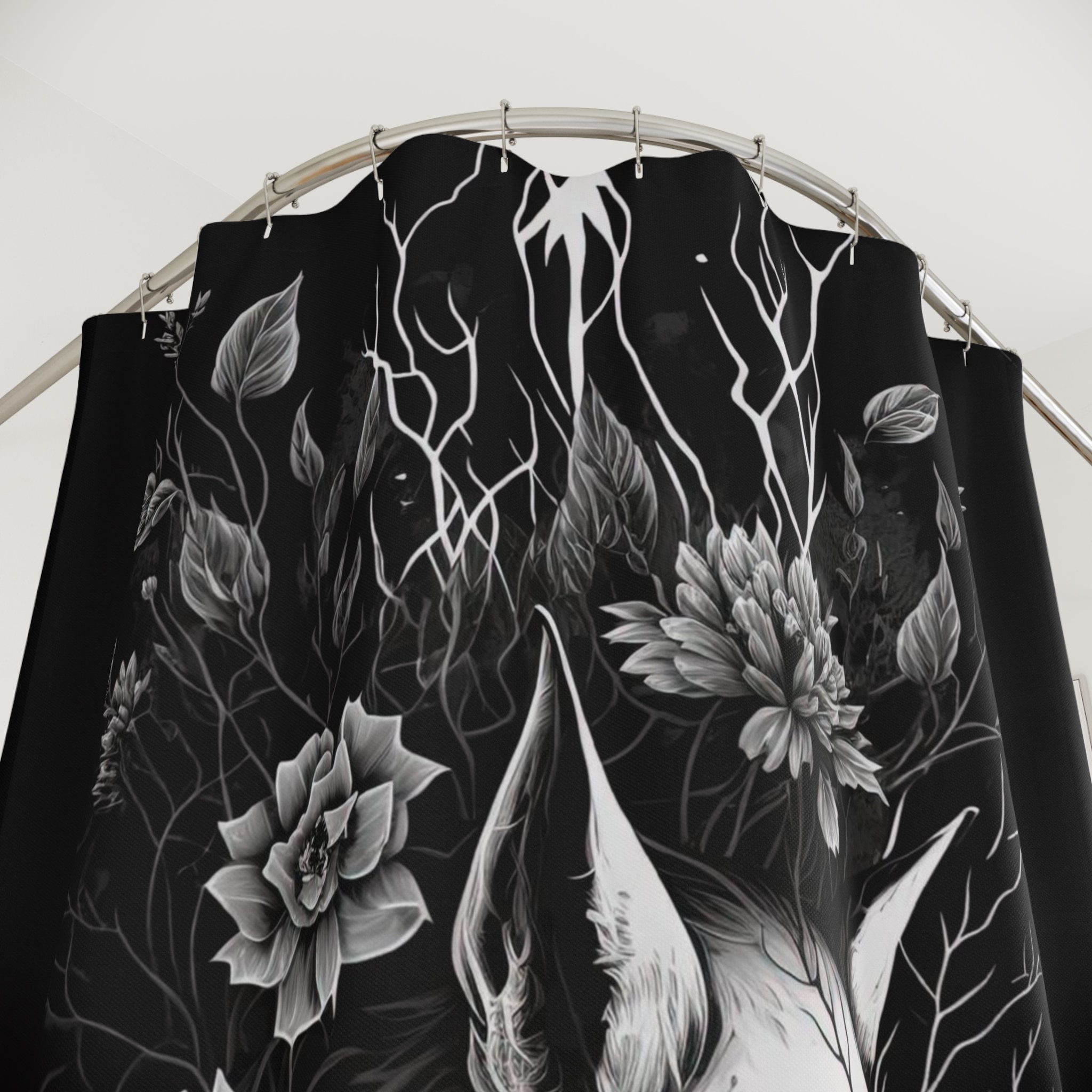 Wolf Skull Deadly Nightshade Goth Shower curtain Witchcraft Witchy Bathroom Decor - Occult - Gothic Bath Décor