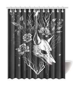 Wolf Skull Deadly Nightshade Goth Shower curtain Witchcraft Witchy Bathroom Decor - Occult - Gothic Bath Décor