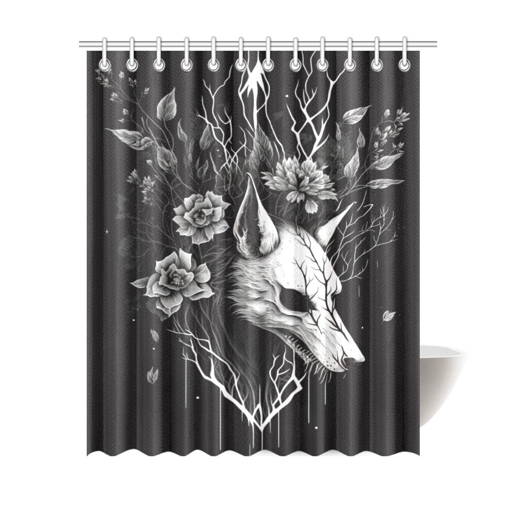Wolf Skull Deadly Nightshade Goth Shower curtain Witchcraft Witchy Bathroom Decor - Occult - Gothic Bath Décor