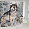 Wolf Vivid Kids Shower Curtain,Boys Girls Adults Home/Cabin Xmas Decor, Dead Branches Snow Bathroom Curtains