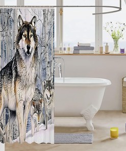 Wolf Vivid Kids Shower Curtain,Boys Girls Adults Home/Cabin Xmas Decor, Dead Branches Snow Bathroom Curtains