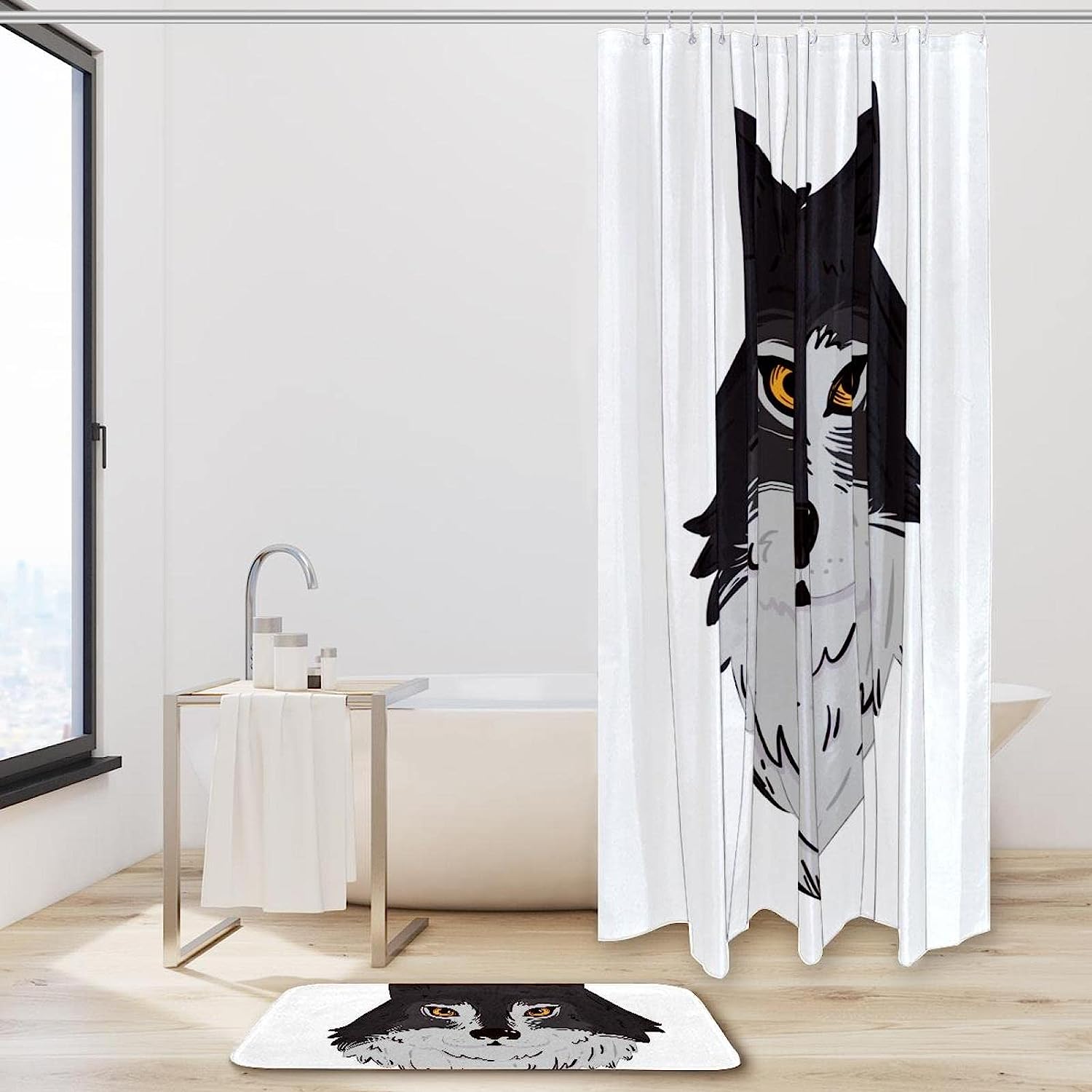 Wolf, Waterproof Shower Curtain Bathroom Curtain - Water-Durable Wolf Print Bathroom Accessory