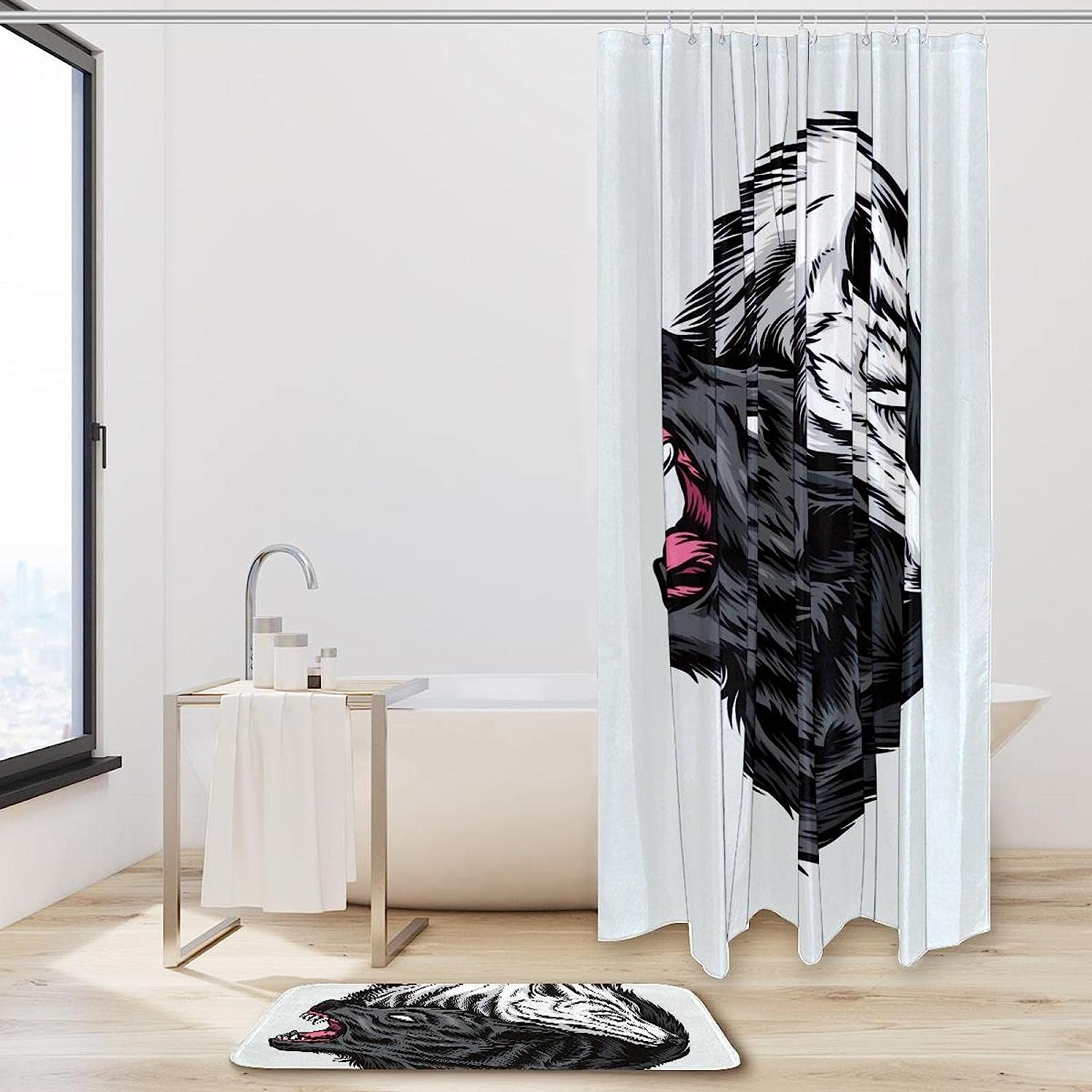 Wolf, Waterproof Shower Curtain Bathroom Curtain - Waterproof Wolf Print Bathroom Accessory