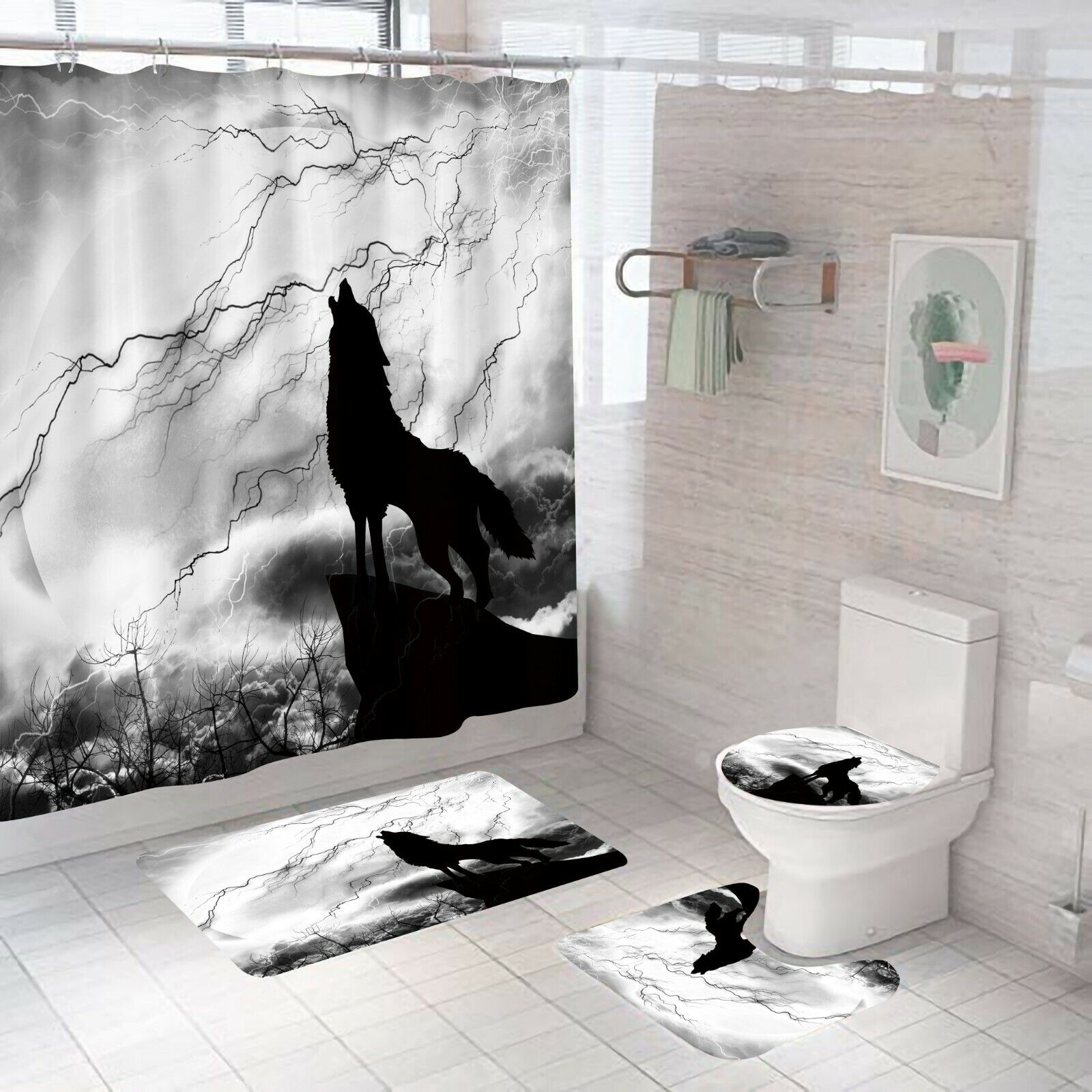 Wolf Waterproof Shower Curtain Bathroom - Waterproof Wolf Print Bathroom Dcor