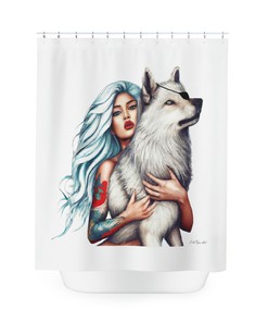 Wolf Woman Fantasy Art Shower CurtainBathroom Decor Gift Set with Housewarming Message