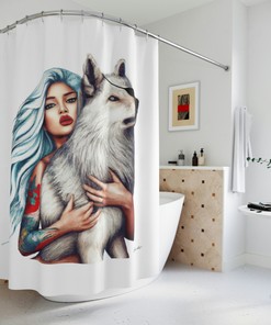 Wolf Woman Fantasy Art Shower CurtainBathroom Decor Gift Set with Housewarming Message