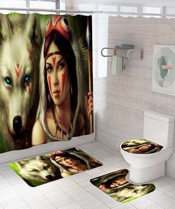 Wolf Woman Shower CurtainWildlife Fantasy Art Bathroom Accessories