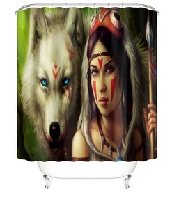 Wolf Woman Shower CurtainWildlife Fantasy Art Bathroom Accessories