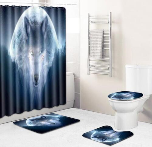 Wolf and Moon Wildlife Shower Curtain with Bath Mat