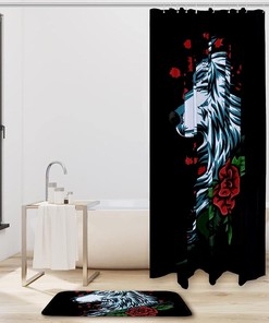 Wolf and Rose Shower Curtain with Animal Print for Bathroom Decor