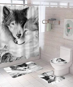 Wolves Bathroom, Wolf in The Forest Shower Curtain, Wolves Cloud Bathroom with Fabric Shower curtain