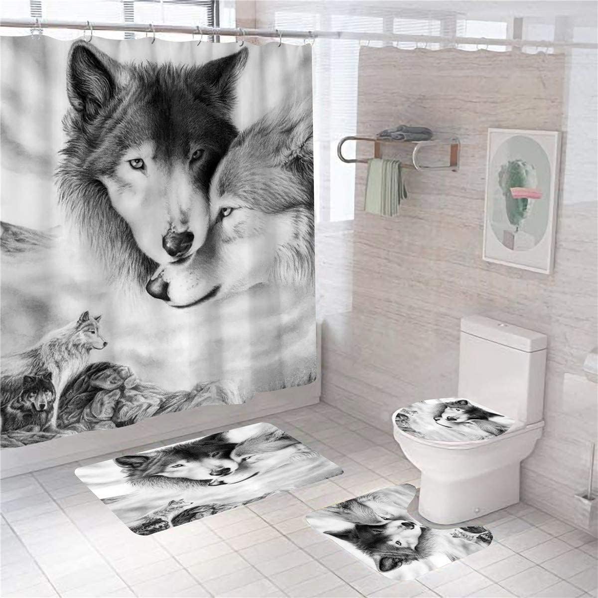 Wolves Bathroom, Wolf in The Forest Shower Curtain, Wolves Cloud Bathroom with Fabric Shower curtain