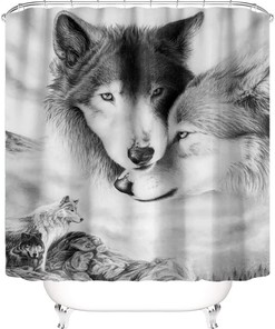 Wolves Bathroom, Wolf in The Forest Shower Curtain, Wolves Cloud Bathroom with Fabric Shower curtain