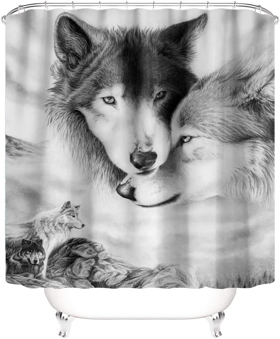 Wolves Bathroom, Wolf in The Forest Shower Curtain, Wolves Cloud Bathroom with Fabric Shower curtain
