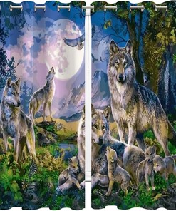 Wolves In The Forest At Night Blackout Window Curtain