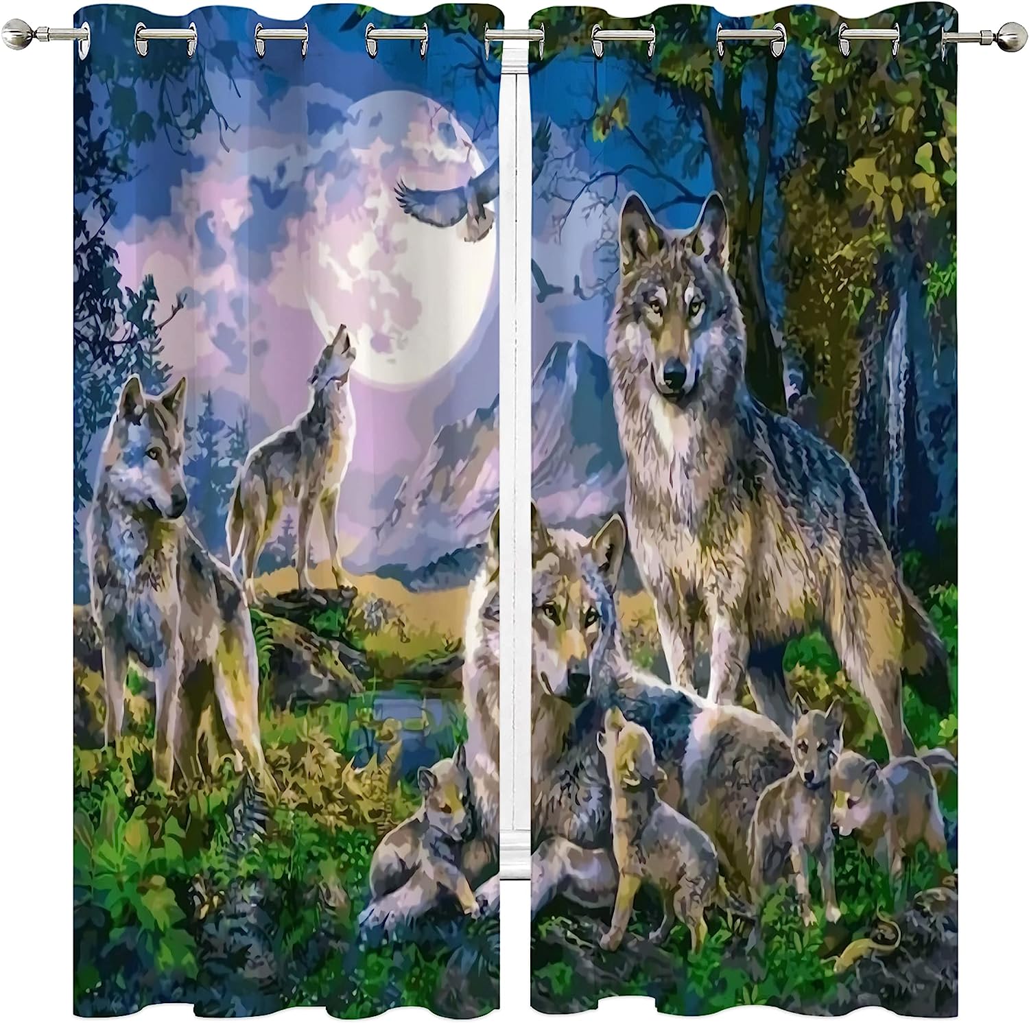 Wolves In The Forest At Night Blackout Window Curtain