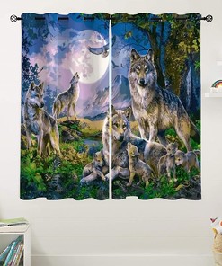 Wolves In The Forest At Night Blackout Window Curtain