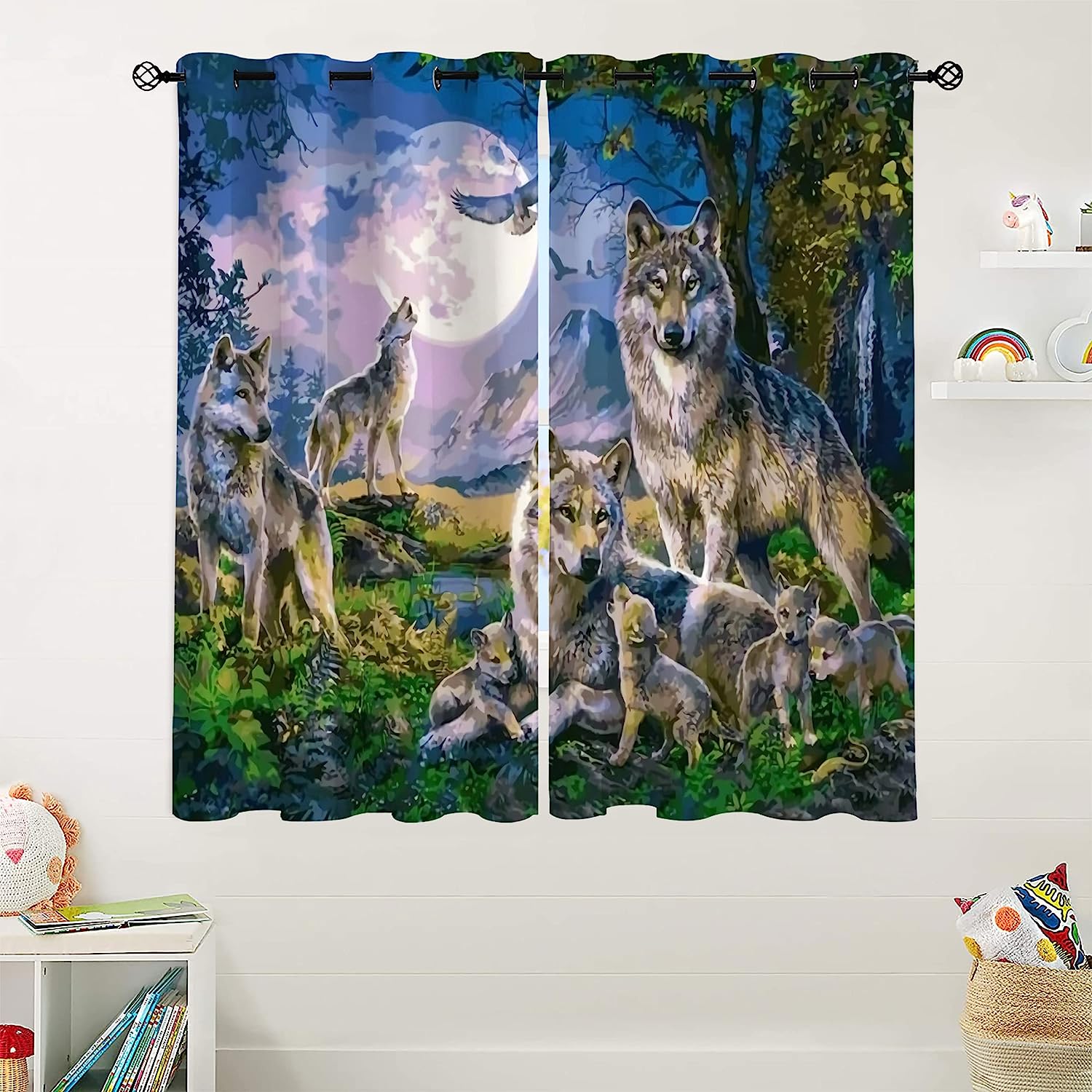 Wolves In The Forest At Night Blackout Window Curtain