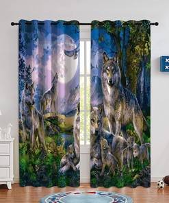 Wolves In The Forest At Night Blackout Window Curtain
