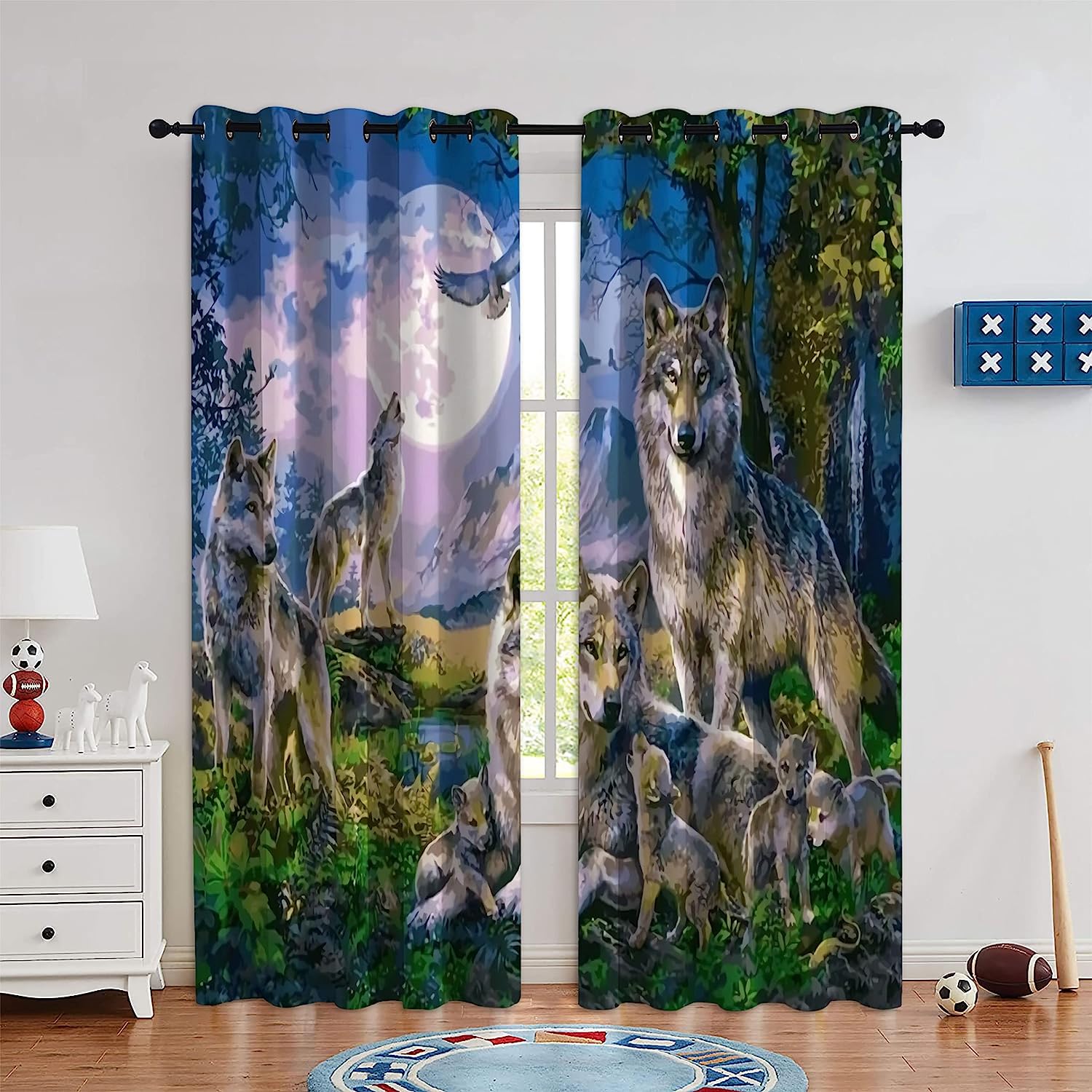 Wolves In The Forest At Night Blackout Window Curtain