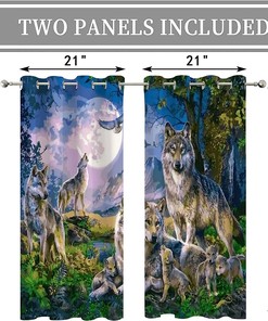 Wolves In The Forest At Night Blackout Window Curtain