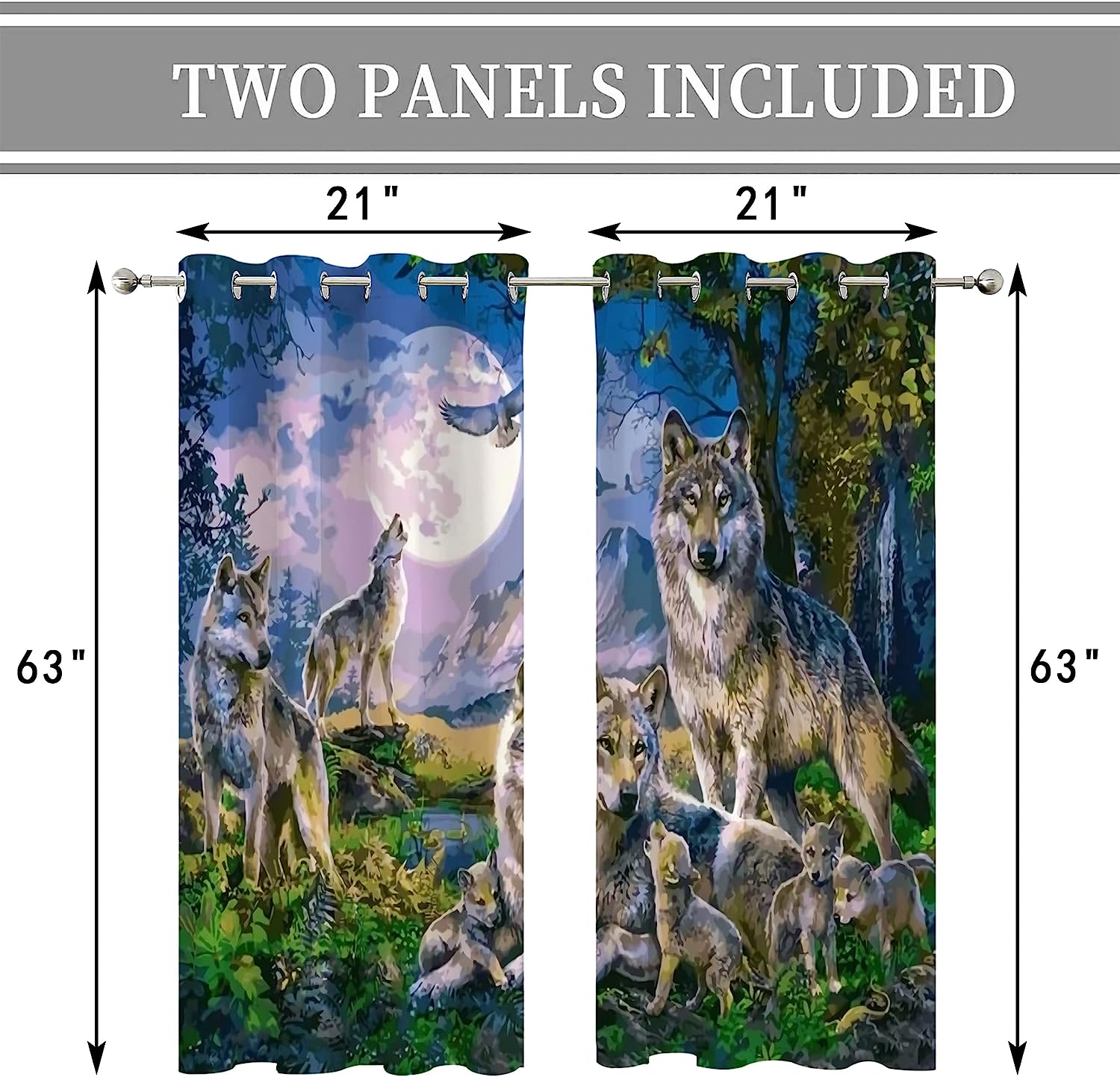 Wolves In The Forest At Night Blackout Window Curtain