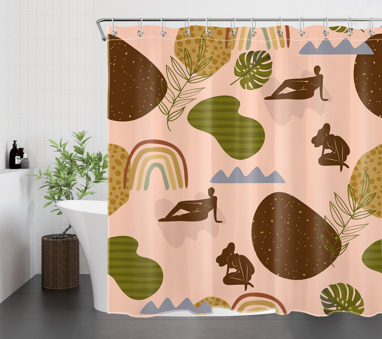 Woman Leaf Geometric Pattern Shower Curtain Abstract Bathroom Accessories - Classy Wolf Print Bathroom Dcor