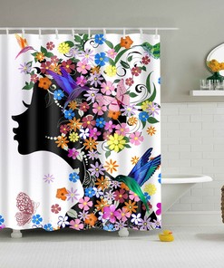 Woman Shower Curtain, Nature Lovers, Butterfly Design, Flower Cute Decor,  Art Style, Home Decoration