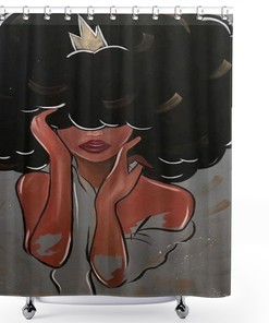 Woman Shower Curtain for Bathroom, African American Afro Black Girl Shower Curtain