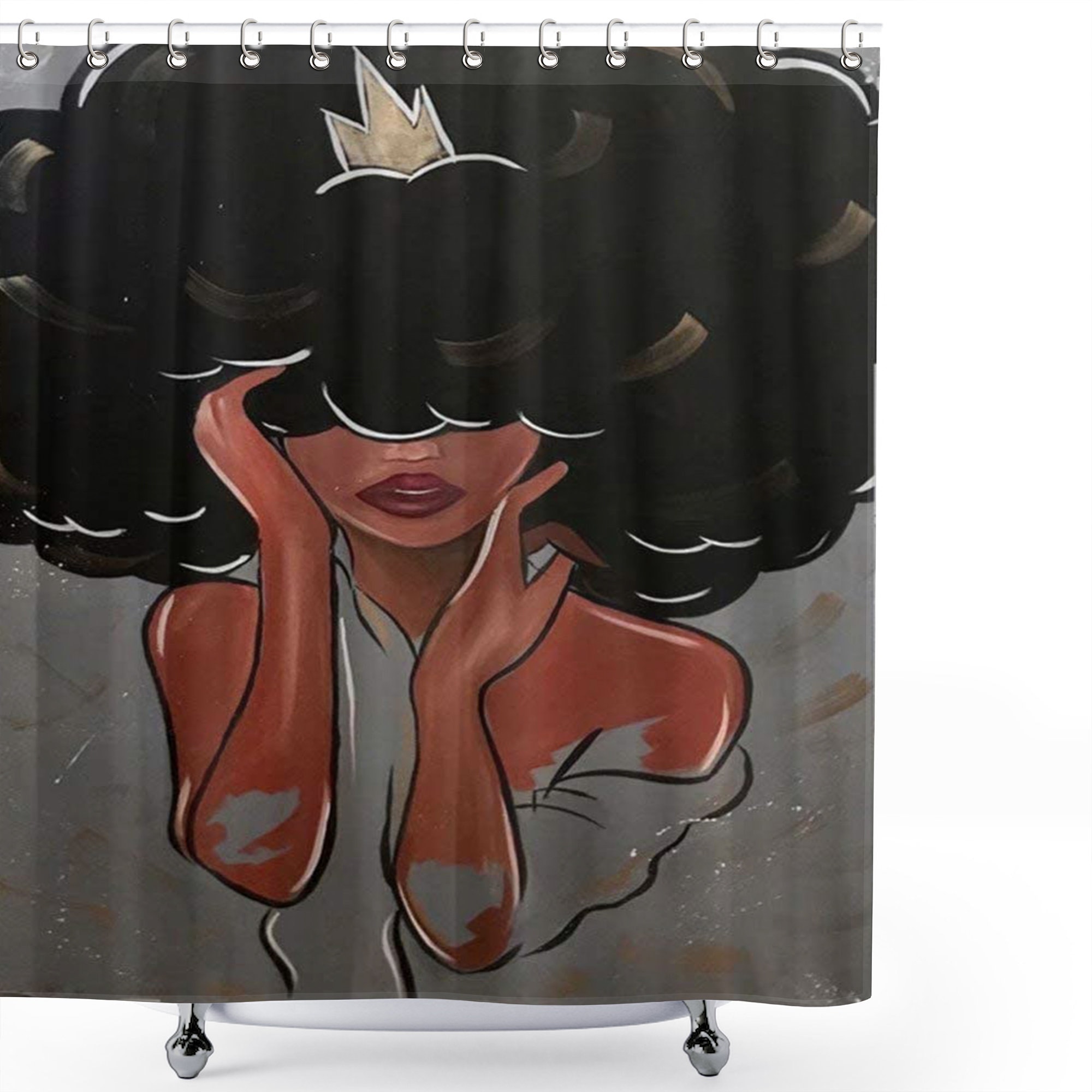 Woman Shower Curtain for Bathroom, African American Afro Black Girl Shower Curtain