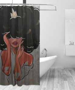Woman Shower Curtain for Bathroom, African American Afro Black Girl Shower Curtain