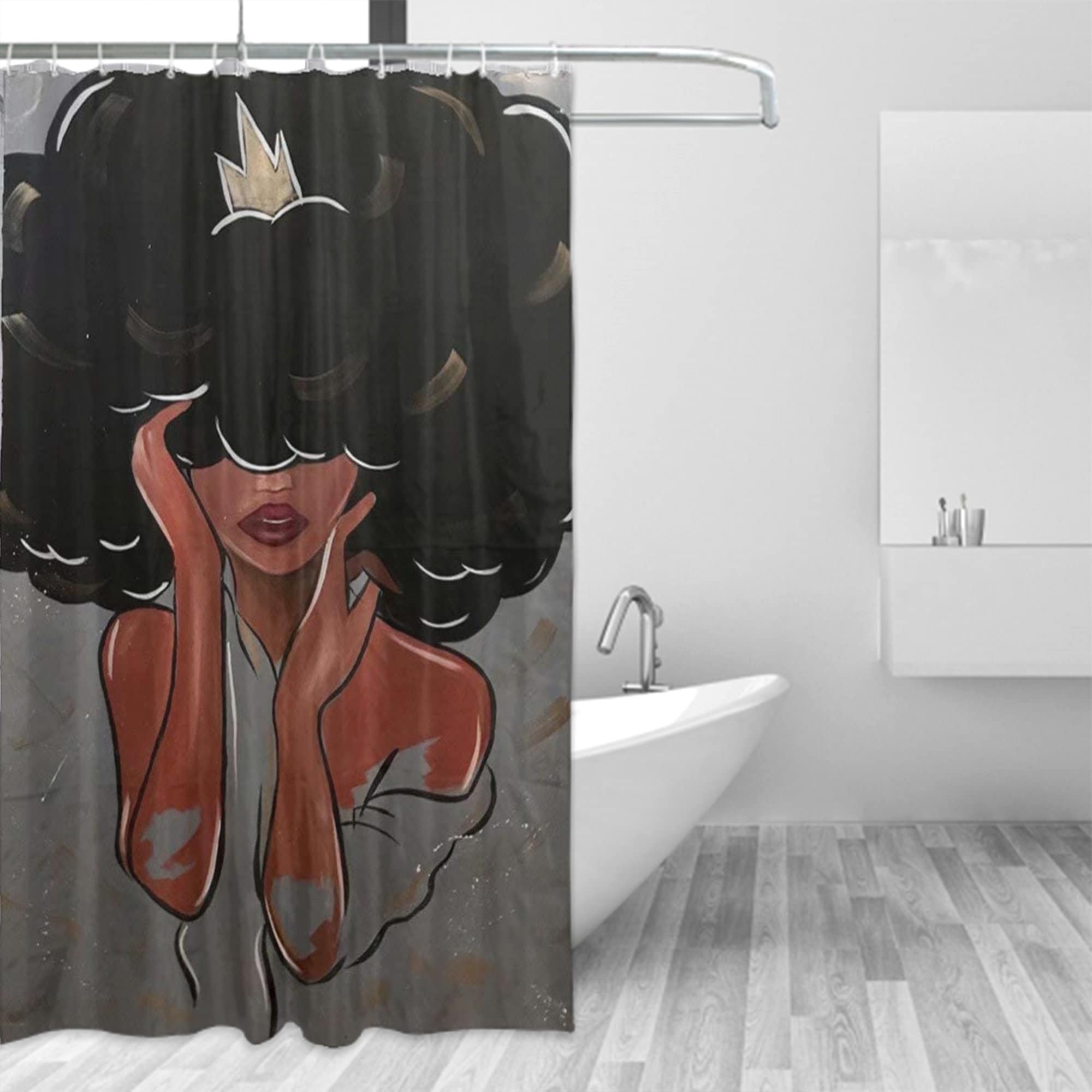 Woman Shower Curtain for Bathroom, African American Afro Black Girl Shower Curtain