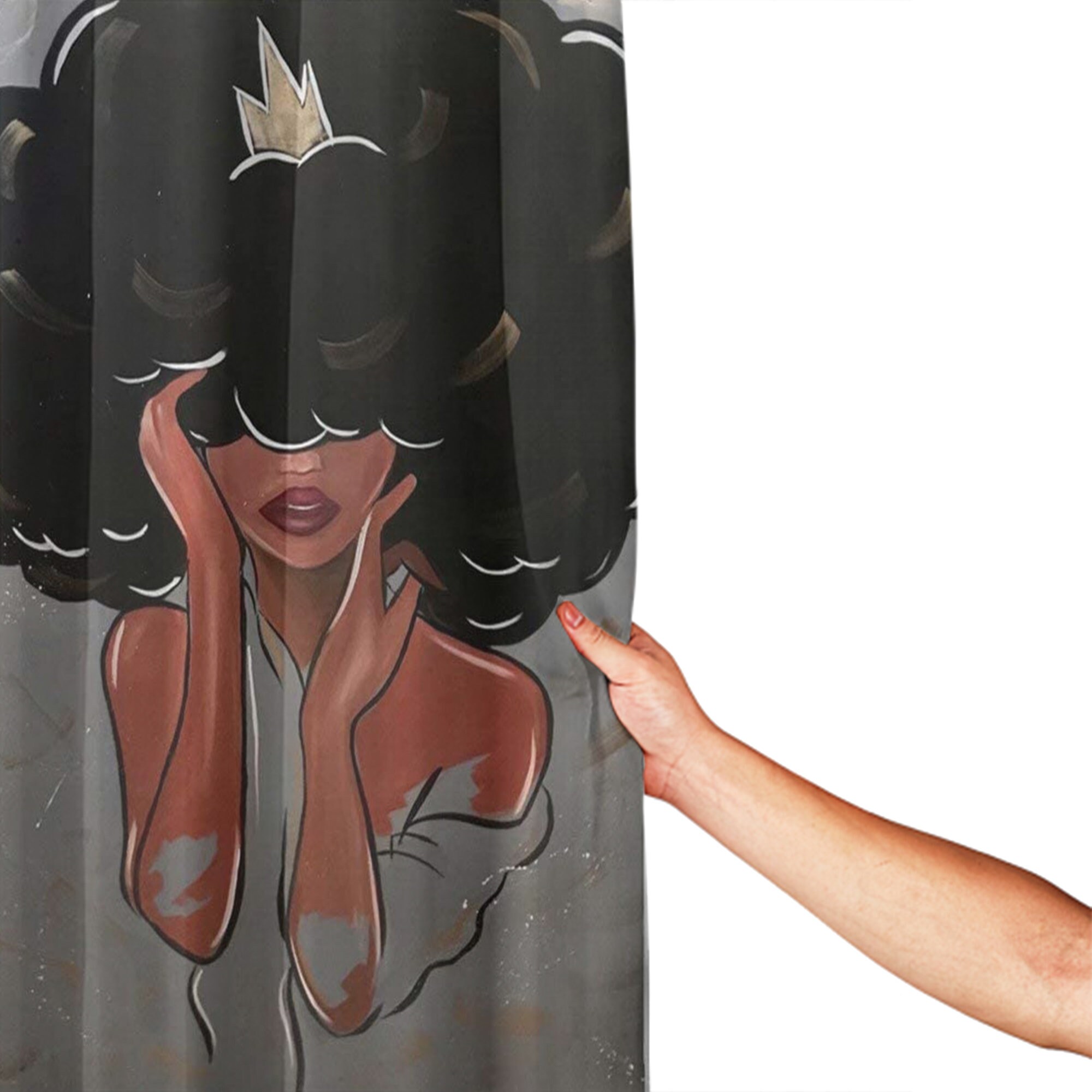 Woman Shower Curtain for Bathroom, African American Afro Black Girl Shower Curtain