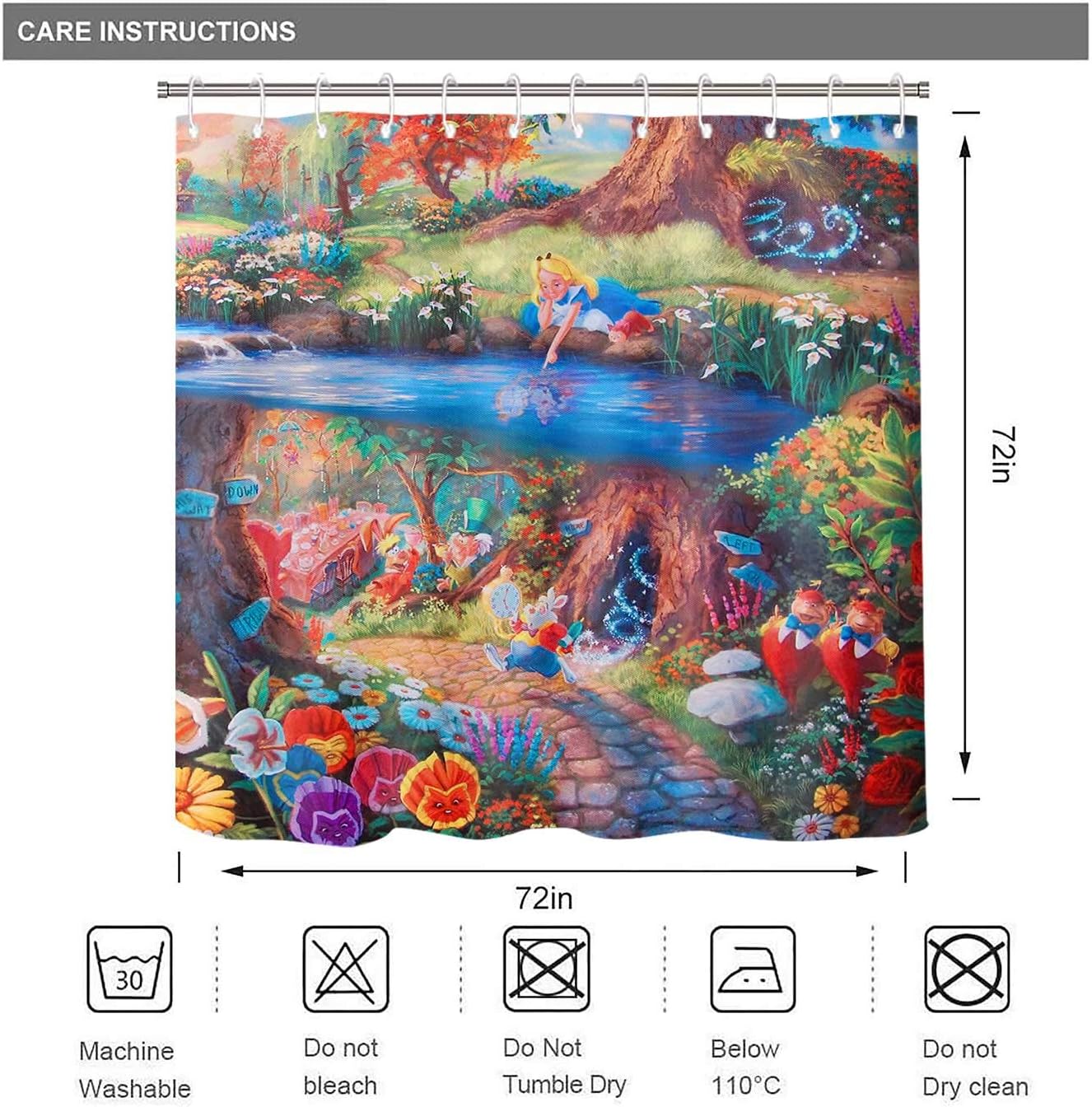 Wonderland Shower Curtain Alice White Rabbit Mr Psychedelic Fairyland Style Print