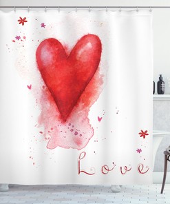 Wood Board Heart Print Love Shower Curtain with Bathroom Fabric and Waterproof Design, Personalized Curtain Set 
