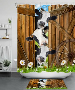 Wood Door Daisy Flowers Shower Curtain - Farmhouse Decor With Rustic Touch For Bathroom