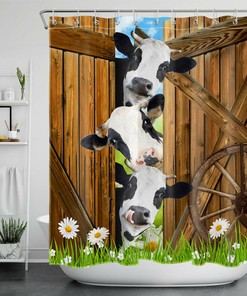 Wood Door Daisy Flowers Shower Curtain - Farmhouse Decor With Rustic Touch For Bathroom