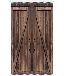 Wood Door Print Shower CurtainWaterproof Fabric Bath for RV Camper