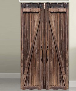 Wood Door Print Shower CurtainWaterproof Fabric Bath for RV Camper
