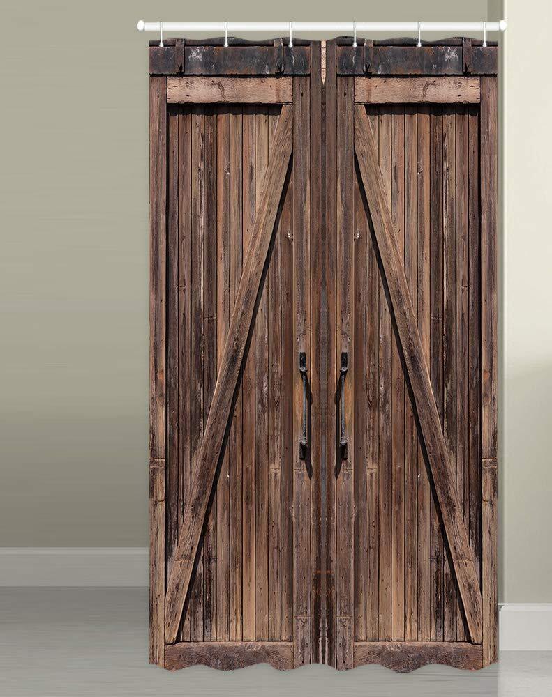 Wood Door Print Shower CurtainWaterproof Fabric Bath for RV Camper