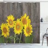 Wooden Background Sunflower Theme Shower Curtain for Spring