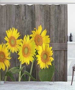 Wooden Background Sunflower Theme Shower Curtain for Spring