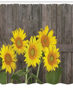 Wooden Background Sunflower Theme Shower Curtain for Spring