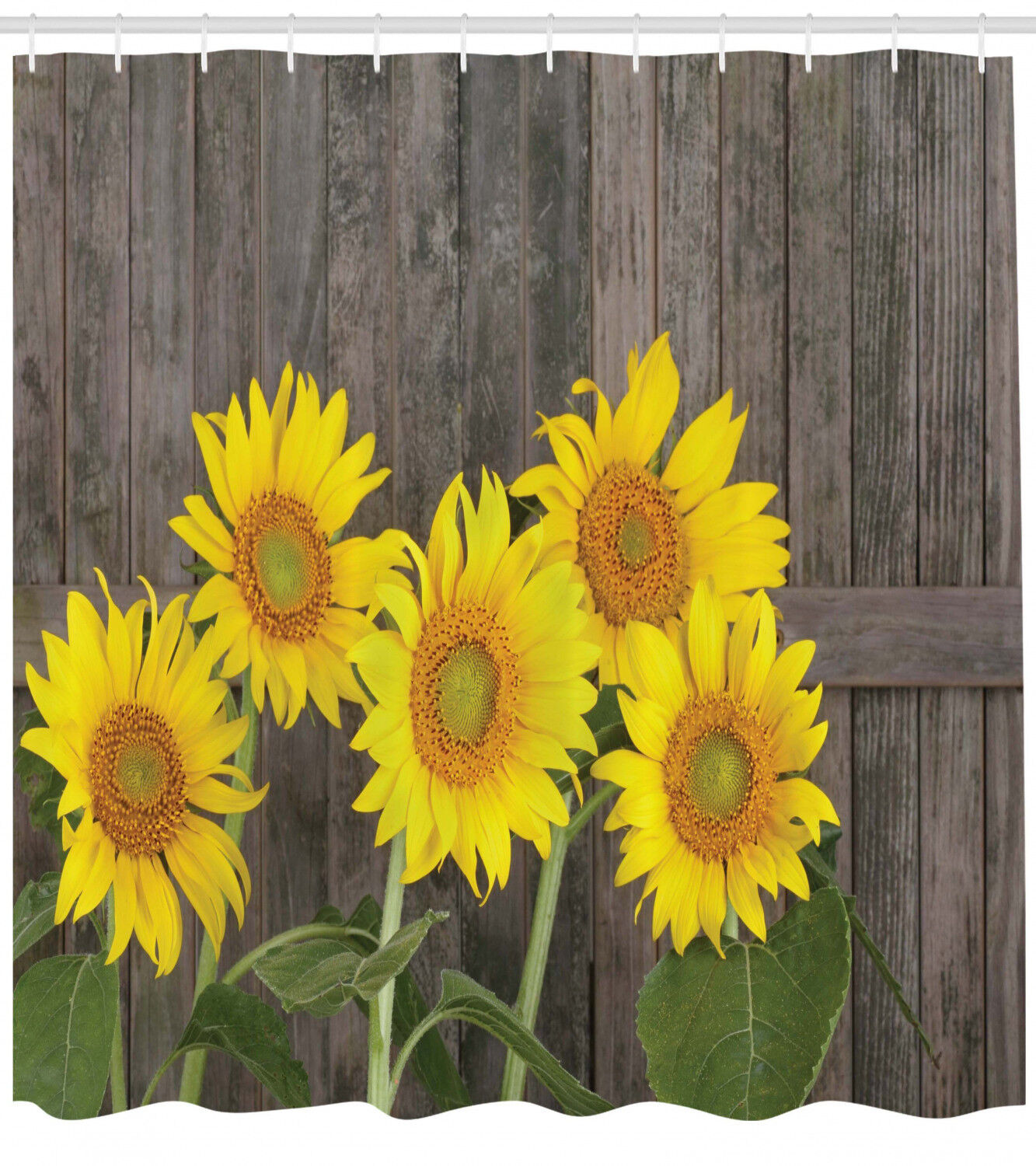 Wooden Background Sunflower Theme Shower Curtain for Spring