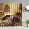 Wooden Bridge Forest Scenery Shower Curtain, Waterfall Flower Plant Tree Bird Bath Decor